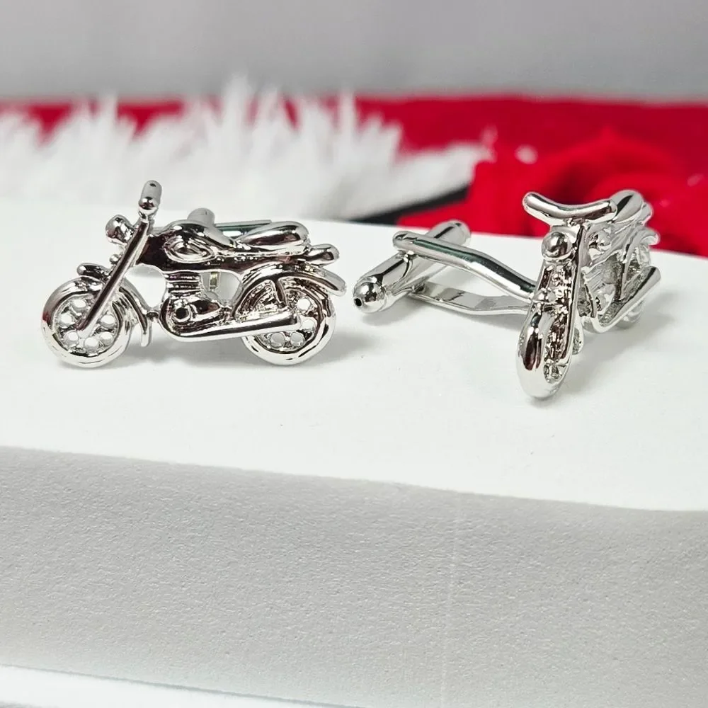 Silver Motorcycle Cufflinks Biker Rider Statement Formal Gift Professional Tux